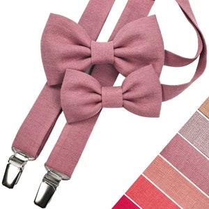 Papillon per bambini al quarzo malva, bretelle per bambini al quarzo malva, papillon padre e figlio e bretelle, papillon giovanile, papillon per adulti