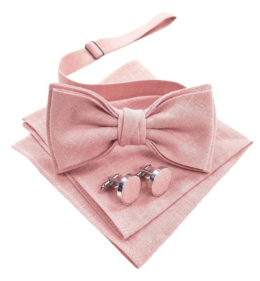 blush pink bow tie and suspenders