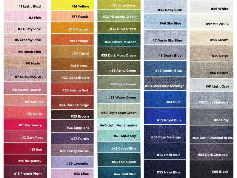 Linen fabric color samples. We have over 100 linen samples. Sustainable, eco-friendly premium quality linen fabrics. We can make bow ties, neckties, cufflinks, and suspenders in any color. If you have not found what you are looking for, contact me.