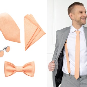 Peach Classic Tie, Peach Slim Tie, Peach Skinny Tie, Peach Bow tie, Peach Suspenders, Peach Cufflinks, Peach Pocket Square, Peach Groom set