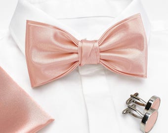 Blush Pink Satin Bow tie, Blush Pink Bow tie Set for Groom Groomsmen, Blush Pink Men's Wedding accessories, Blush Pink Bow tie for Tuxedo