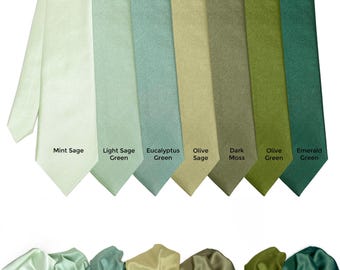 GREEN SATIN TIES: Sage Green Tie, Eucalyptus Slim Tie, Olive Green Tie, Moss Green Tie, Emerald Skinny Tie, Green Satin Tie Cufflinks Braces