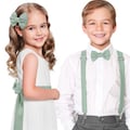 Wedding Flower Girl Hair Bow Light Sage green, Wedding Sash Belt Light Sage green, Wedding Boys Groomsmen Bow ties and Suspenders Sage green product logo