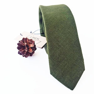Dark Moss Regular Tie / Dark Moss Tie / Wedding Tie / Dark Moss Linen Regular Necktie / Dark Moss Cufflinks / Dark Moss Wedding Tie