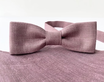 SLIM Rose Taupe Linen Bow Tie / Rose Taupe Slim Bow Tie y Pocket Square / Linen Pocket Square / Rose Taupe Bow Tie And Suspenders