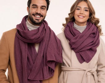 Trendy colours Scarves, Burgundy Linen Scarf for Women and Men, Purple Men's Scarf, Gift for Her and Him, Women Shawl, Scarf for all Seasons