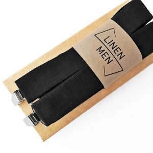 Black Suspenders / Black Linen Suspenders / Black Linen Bow Tie/ Black Linen Cufflinks /  Black Braces / Bow Tie And Suspenders