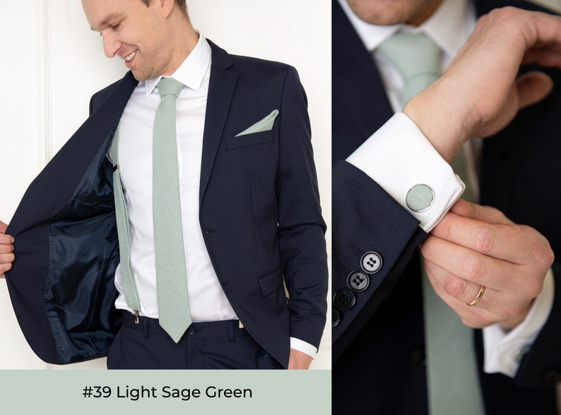 Light sage green wedding tie with suspenders.