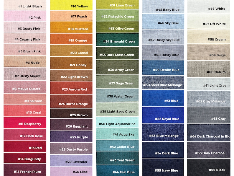 Linen fabric color samples. We have over 100 linen samples. Sustainable, eco-friendly premium quality linen fabrics. We can make bow ties, neckties, cufflinks, and suspenders in any color. If you have not found what you are looking for, contact me.