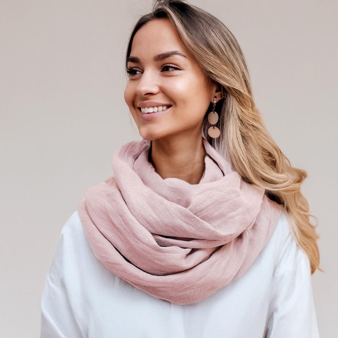 Dusty Pink Linen Scarf, Dusty Pink Shawl, Natural Linen Scarf