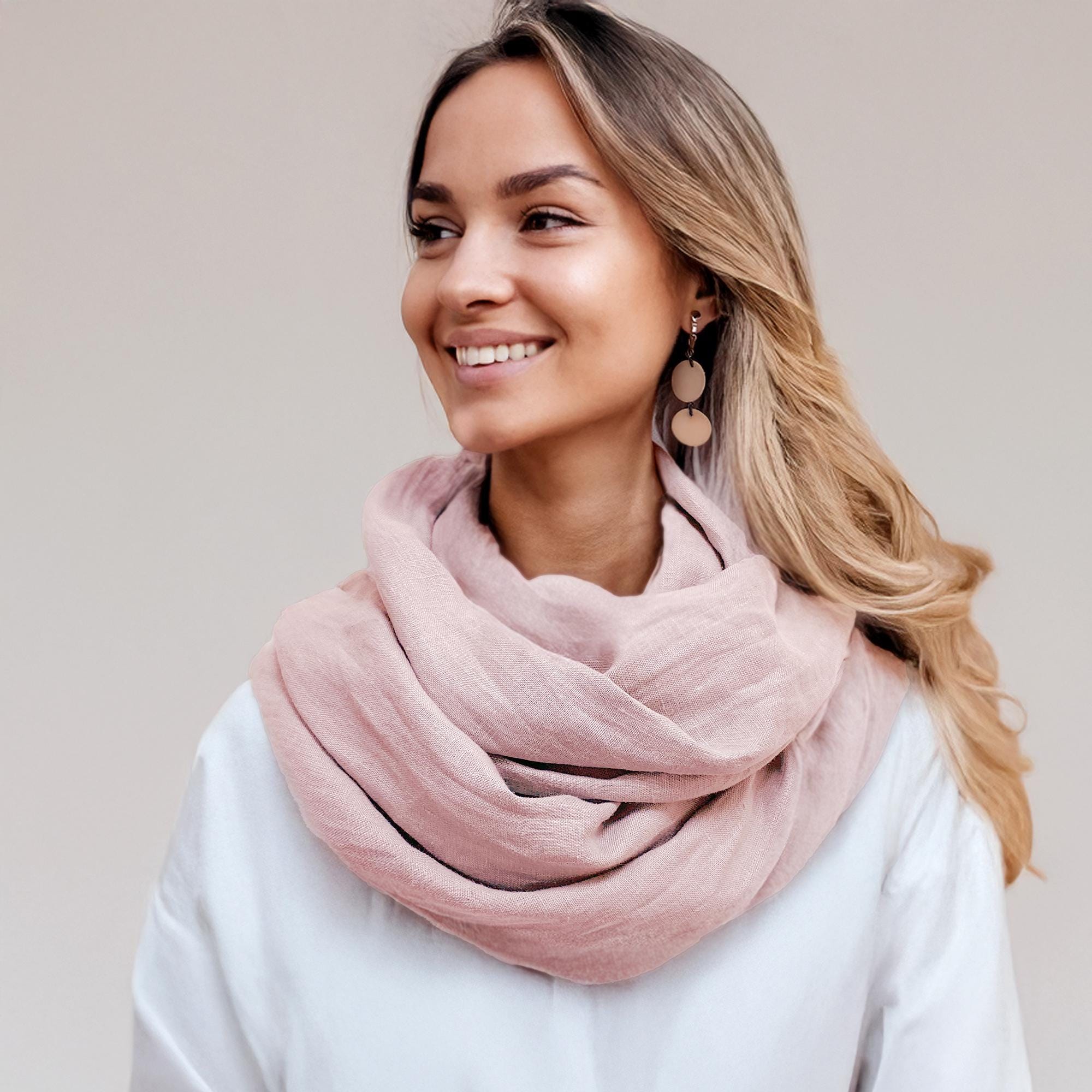 Dusty Pink Linen Scarf, Dusty Pink Shawl, Natural Linen Scarf