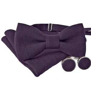 Purple Linen Bow Tie / Purple Suspenders / Wedding Bow Tie / Groomsmen Purple Bow Tie / Men's Bow Tie