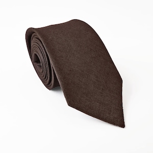 Brown Skinny Tie / Brown Skinny Linen NeckTie / Brown Wedding Tie / Brown Linen Necktie / Brown Linen Men&#39;s Tie / Brown Skinny Tie Set