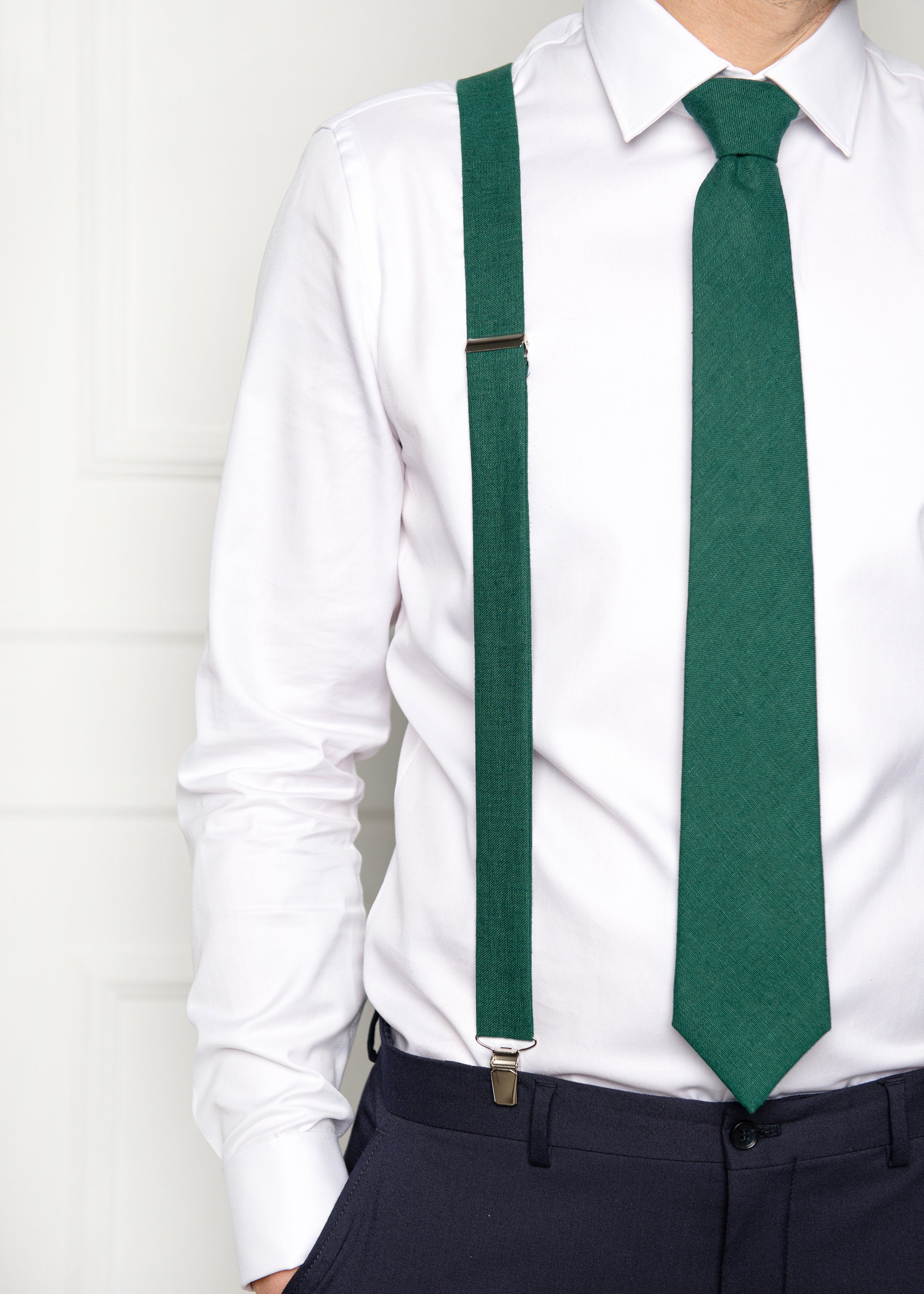 white shirt green tie
