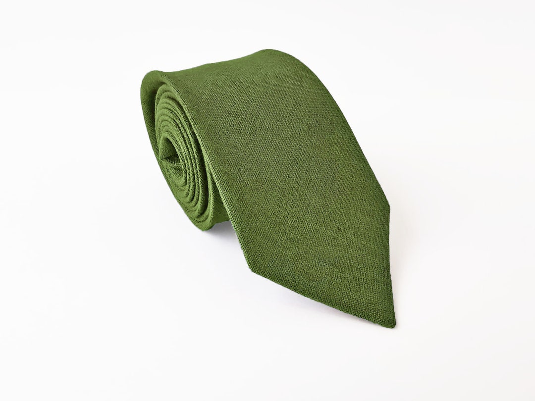 Olive Green Regular Tie / Olive Green Tie / Olive Green Linen Regular Necktie / Olive Green