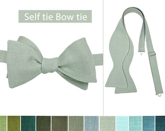 Self tie Bow tie Light Sage Green, Cufflink, Pocket Square, Suspenders, Linen Light Sage Green Wedding Self tie Bow tie Set