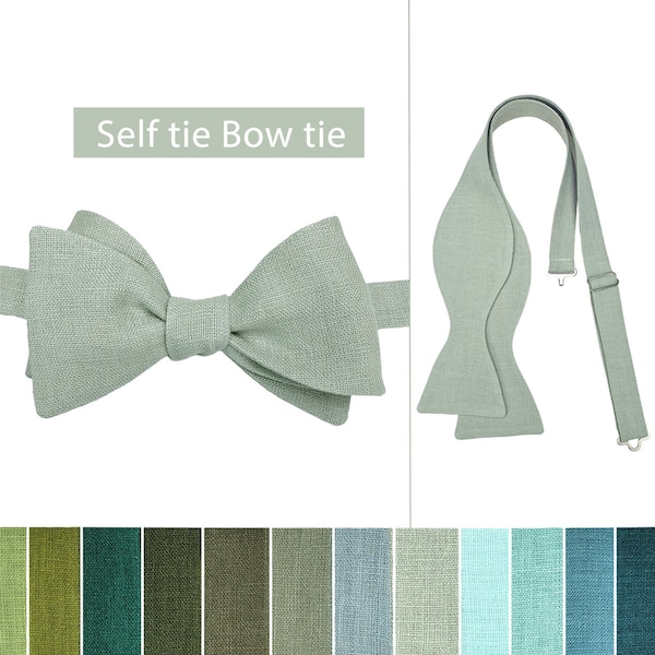 Self tie Bow tie Light Sage Green, Cufflink, Pocket Square, Suspenders, Linen Light Sage Green Wedding Self tie Bow tie Set