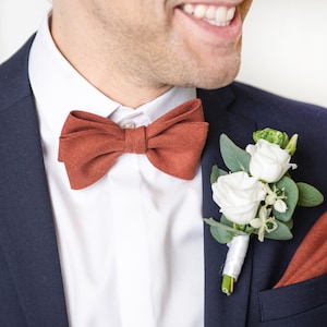 Exclusive style Bow Tie in Burnt Orange, Burnt Orange Cufflinks, Burnt Orange Pocket Square, Burnt Orange Suspenders, Linen BowTie / Braces