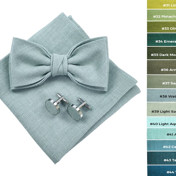 Water Green Bow Tie / Water Green Cufflinks / Water Green Pocket Square / Water Green Suspenders / Linen Bow Tie Set / Braces X