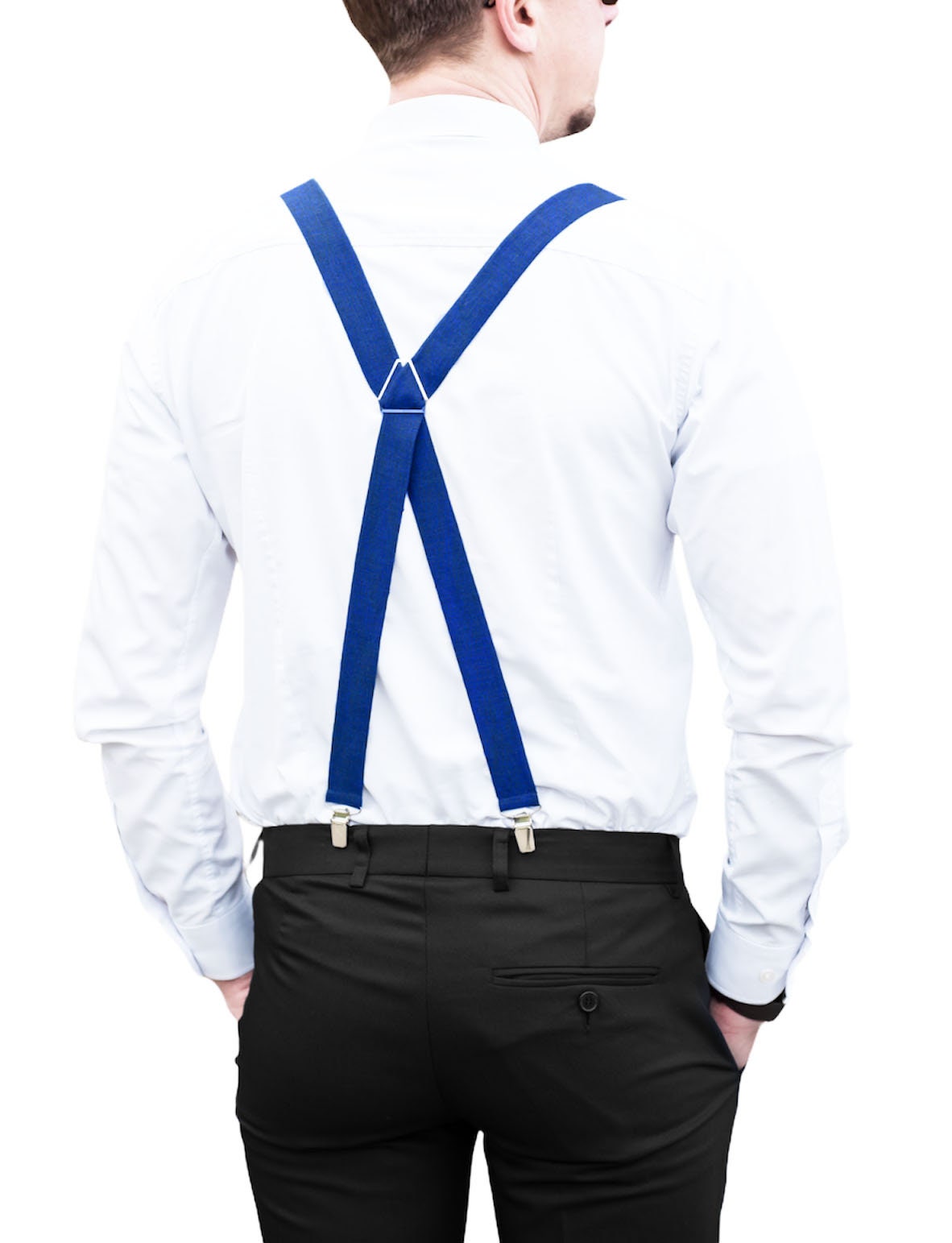 royal blue suspenders and tie