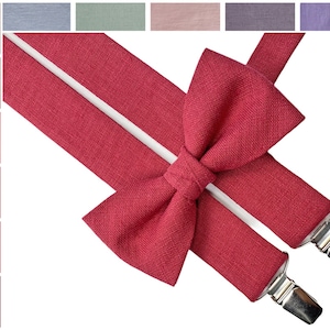 Dark Rose Linen Bow Tie / Dark Rose Bowtie / Dark Rose Linen Pocket Square / Dark Rose Linen Accessories / Linen BowTie