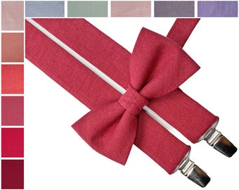 Dark Rose Linen Bow Tie / Dark Rose Bowtie / Dark Rose Linen Pocket Square / Dark Rose Linen Accessories / Linen BowTie
