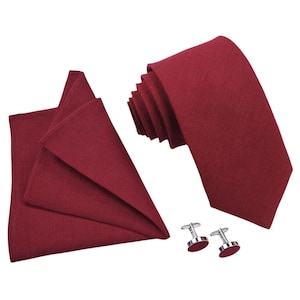 Burgunder Krawatte, Burgunder Hosenträger, Burgunder Manschettenknöpfe, Burgunder Einstecktuch, Burgunder Bräutigam Accessoires, Krawatteset
