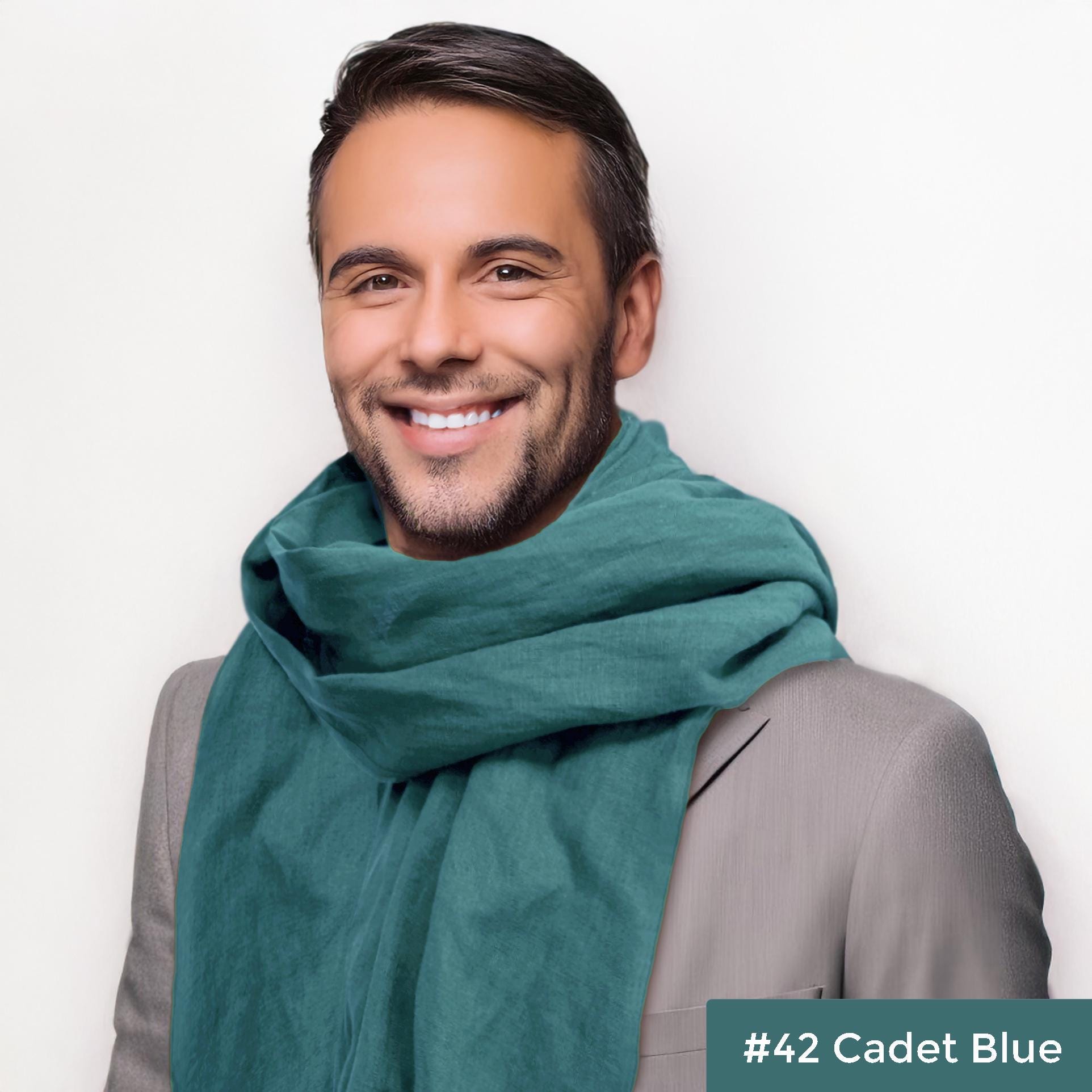Blue Linen Scarf for Women and Men, Dusty Blue Women Shawl, Teal