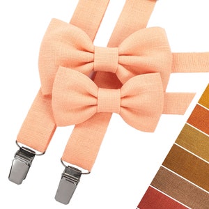 Peach Child Bow tie, Peach Child Suspenders, Peach Father and Son Bow tie with Braces, Peach Youth Bow tie, Peach Adult Bow tie