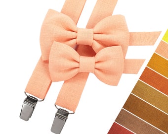 Peach Child Bow tie, Peach Child Suspenders, Peach Father and Son Bow tie with Braces, Peach Youth Bow tie, Peach Adult Bow tie