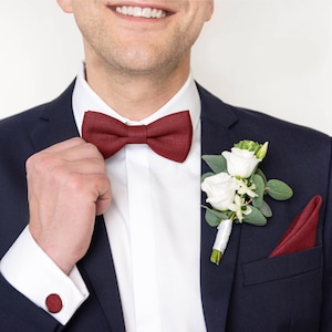 Burgundy Wedding Bow Tie / Burgundy Wedding Suspenders / Burgundy Pocket Square / Burgundy Cufflinks / Burgundy, Dark Red Mens Accessories