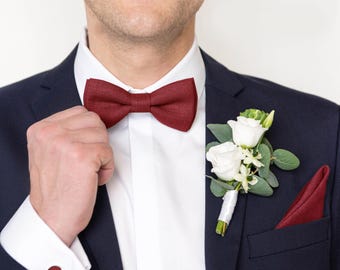 Pajarita de boda burdeos / Tirantes de boda burdeos / Pañuelo de bolsillo burdeos / Gemelos burdeos / Accesorios para hombre burdeos y rojo oscuro