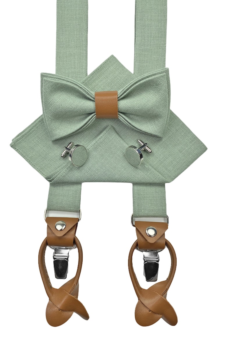 LIGHT SAGE GREEN Bow Tie With Leather Details Bow Tie Etsy