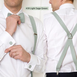 Light Sage Green Bow Tie / Light Green Bow Tie For Groomsmen / Light Green Cufflinks / Light Green Suspenders / Light Green Men's Bow Tie image 5