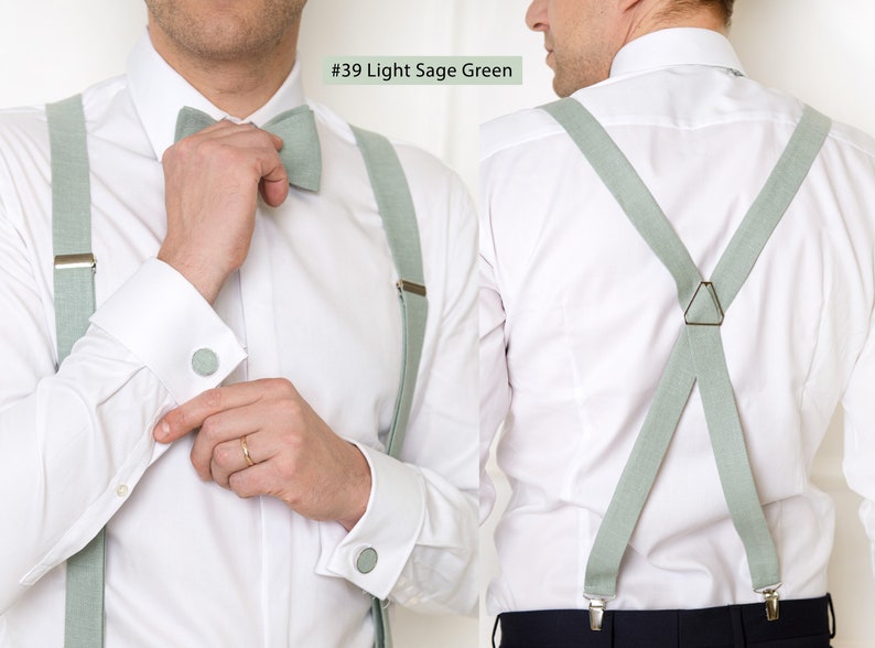 Light Sage Green Bow Tie / Light Green Bow Tie For Groomsmen / Light Green Cufflinks / Light Green Suspenders / Light Green Men's Bow Tie image 5