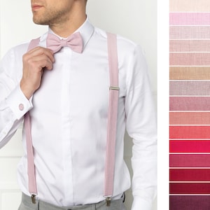 Dusty Pink Bow Tie / Dusty Rose Bow Tie For Men / Dusty Rose Cufflinks / Men&#39;s Suspenders / Wedding Bow Tie / Dusty Pink Braces