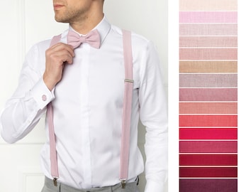 Dusty Pink Bow Tie / Dusty Rose Bow Tie For Men / Dusty Rose Cufflinks / Men's Suspenders / Wedding Bow Tie / Dusty Pink Braces