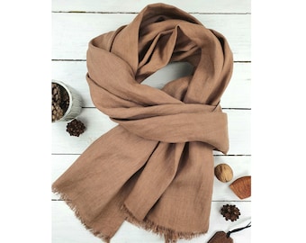 Light brown Linen Scarf, Unisex Scarf, Natural Linen Men's Scarf, Linen Women's Scarf, Oversize Natural Linen Scarf, Gift for women