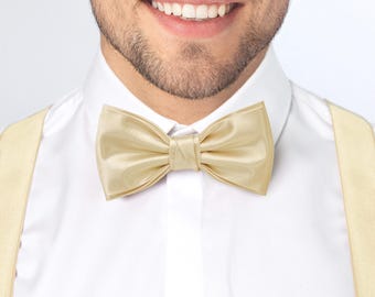 Champagne Wedding Bow tie, Champagne Bow tie Cufflinks Pocket square Suspenders for Groom Groomsmen, Champagne Men's Wedding accessories