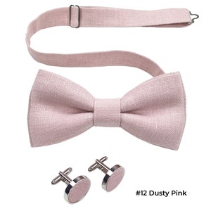 Dusty Pink Linen Bow Tie / Dusty Rose Linen Bowtie / Dusty Rose Pocket Square / Bow Suspenders Pochette / Dusty Rose Cufflinks image 2