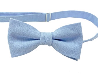 Sky Blue Bow Tie / Sky Blue Linen Bow Tie / Sky Blue Wedding Tie / Sky Blue Bow Tie For Groomsmen / Sky Blue Linen Cufflinks