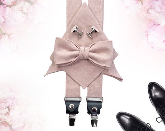 DUSTY PINK bow tie, Suspenders With Leather Ends, Dusty Mauve Bow Tie, Dusty Pink Suspenders, Dusty Mauve Suspenders