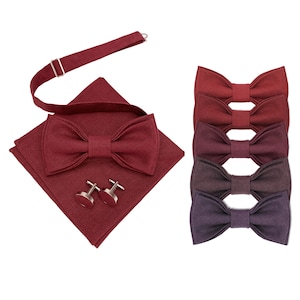 Burgundy Bow Tie, Burgundy Suspenders, Burgundy Cufflinks, Burgundy Pocket square. Wedding Accessories in Burgundy, Red and other colours
