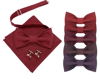 Burgundy Bow Tie, Burgundy Suspenders, Burgundy Cufflinks, Burgundy Pocket square. Wedding Accessories in Burgundy, Red and other colours