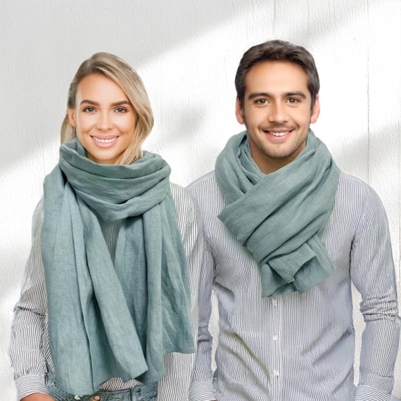 Water Green Linen Scarf / Sky Blue Unisex Scarf / Stylish