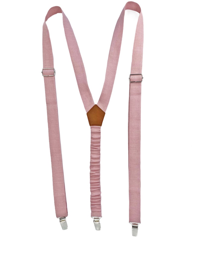 Pale pink Toddler Bow Tie / Pale pink Child Suspenders /Pale pink Linen Suspenders for Toddler / Children Bow Tie image 3