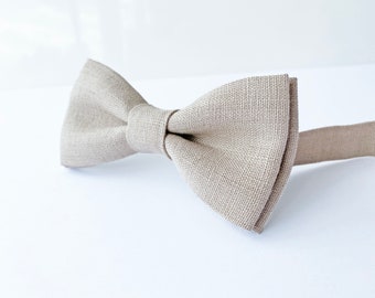 Beige Bow Tie / Beige Linen Bow Tie / Beige Cufflinks / Wedding Bow Tie / Beige Braces For Him