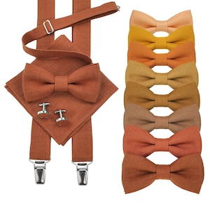 Burnt Orange Linen Bow Tie / Burnt Orange Linen Bowtie / Orange Linen Pocket Square / Orange Linen Accessories / Burnt Orange Linen BowTie