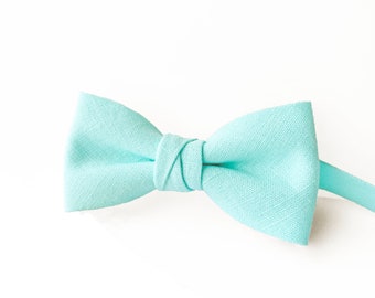 Mint Bow Tie / Mint Linen Bow Tie / Minty Bow Tie For Weddings / Mint Bow Tie For Groomsmen / Mint Linen Cufflinks