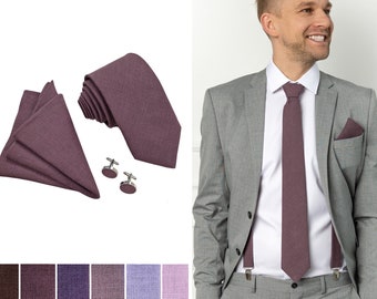 Eggplant Regular Tie / Eggplant Regular Linen Tie / Wedding Tie / Linen Regular Necktie / Eggplant Linen Cufflinks / Eggplant Regular Tie